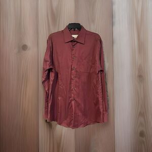 Pronto Uomo Men's Shirt Maroon 16 1/2 - 34/35 Button Long Sleeve Casual Cotton